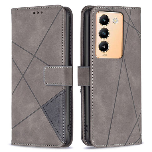 BINFEN COLOR BF05 For vivo Y200e 5G Wallet Case Geometric Imprinted Cell Phone Cover - Grey