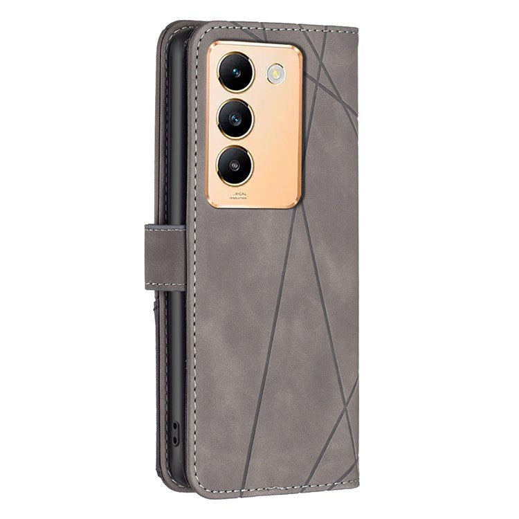 BINFEN COLOR BF05 For vivo Y200e 5G Wallet Case Geometric Imprinted Cell Phone Cover - Grey
