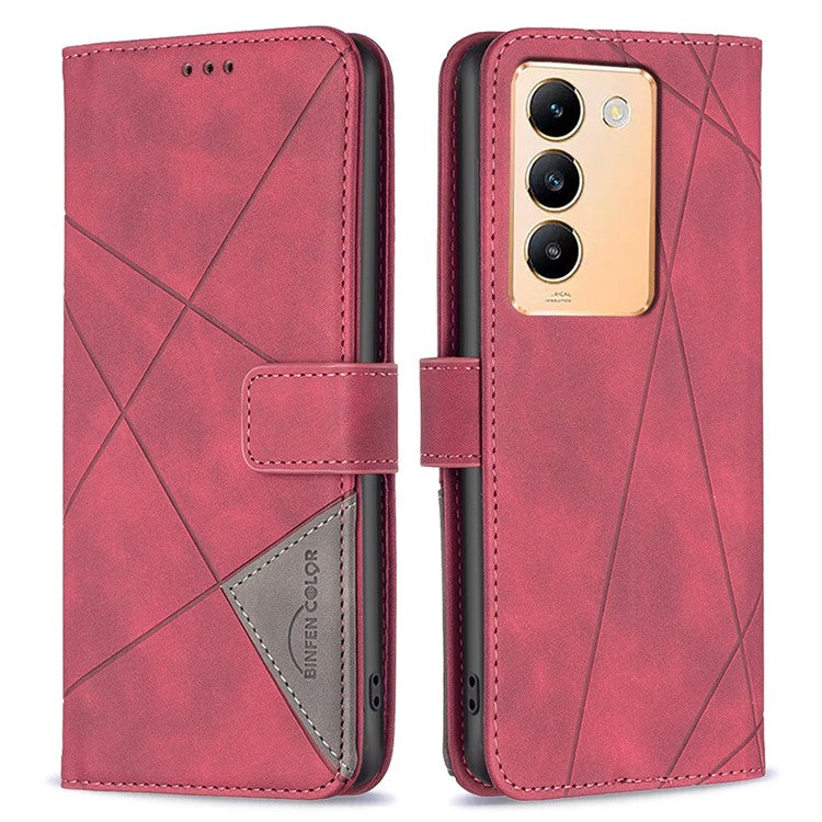 BINFEN COLOR BF05 For vivo Y200e 5G Wallet Case Geometric Imprinted Cell Phone Cover - Red