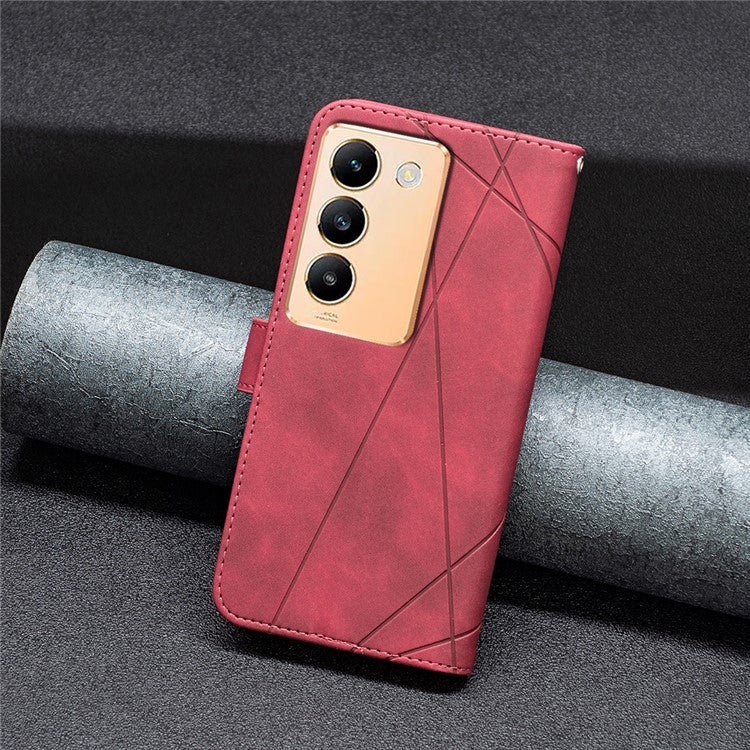 BINFEN COLOR BF05 For vivo Y200e 5G Wallet Case Geometric Imprinted Cell Phone Cover - Red
