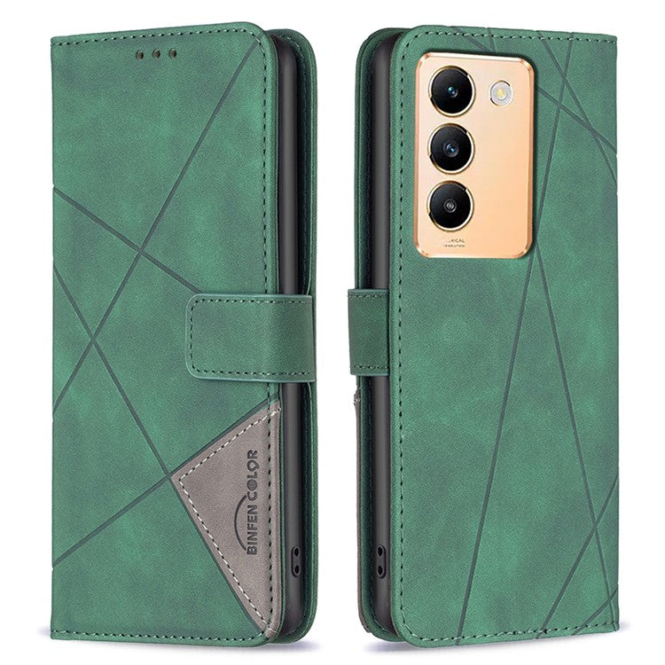 BINFEN COLOR BF05 For vivo Y200e 5G Wallet Case Geometric Imprinted Cell Phone Cover - Green