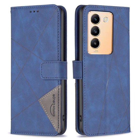 BINFEN COLOR BF05 For vivo Y200e 5G Wallet Case Geometric Imprinted Cell Phone Cover - Blue