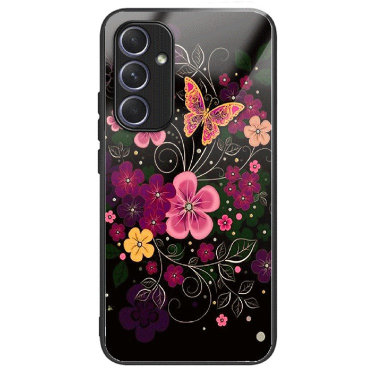 For Samsung Galaxy A34 5G Case Colorful Pattern Tempered Glass Protective Phone Cover - Flower and Butterfly