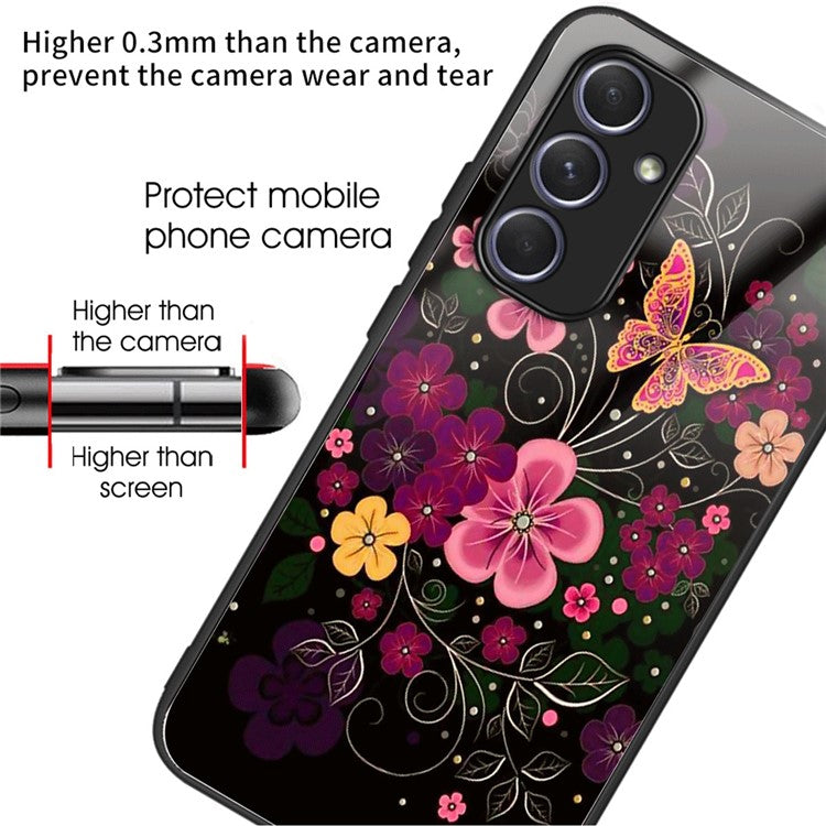 For Samsung Galaxy A34 5G Case Colorful Pattern Tempered Glass Protective Phone Cover - Flower and Butterfly
