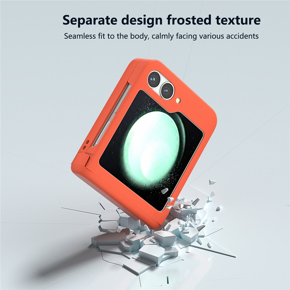 For Samsung Galaxy Z Flip7 FE 5G / Z Flip6 5G Case Skin-touch PC Phone Cover with Hinge Protection - Orange