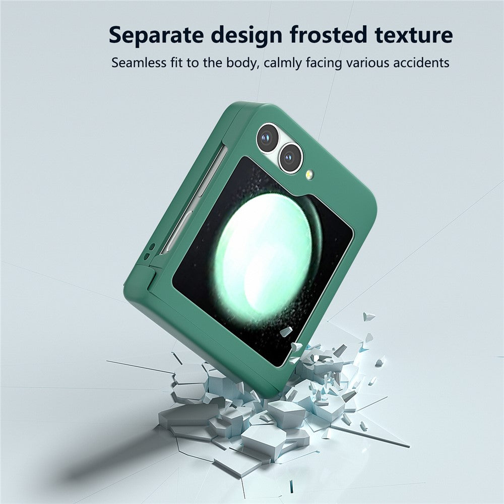 For Samsung Galaxy Z Flip7 FE 5G / Z Flip6 5G Case Skin-touch PC Phone Cover with Hinge Protection - Dark Green