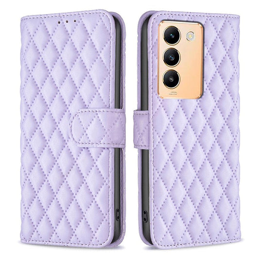 BINFEN COLOR BF Style-14 For vivo Y200e 5G Case PU Leather Imprinted Rhombus Phone Cover - Purple