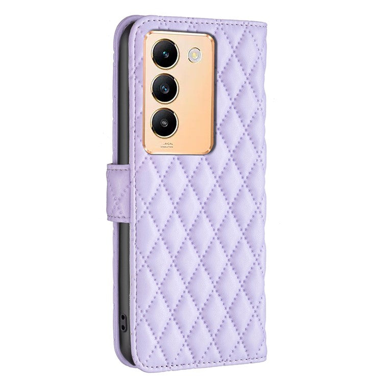 BINFEN COLOR BF Style-14 For vivo Y200e 5G Case PU Leather Imprinted Rhombus Phone Cover - Purple