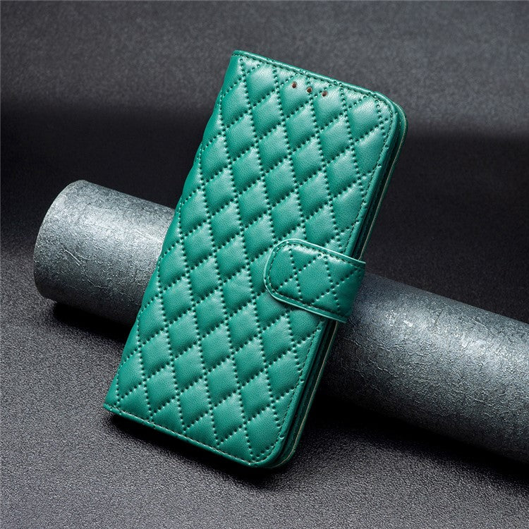 BINFEN COLOR BF Style-14 For vivo Y200e 5G Case PU Leather Imprinted Rhombus Phone Cover - Green