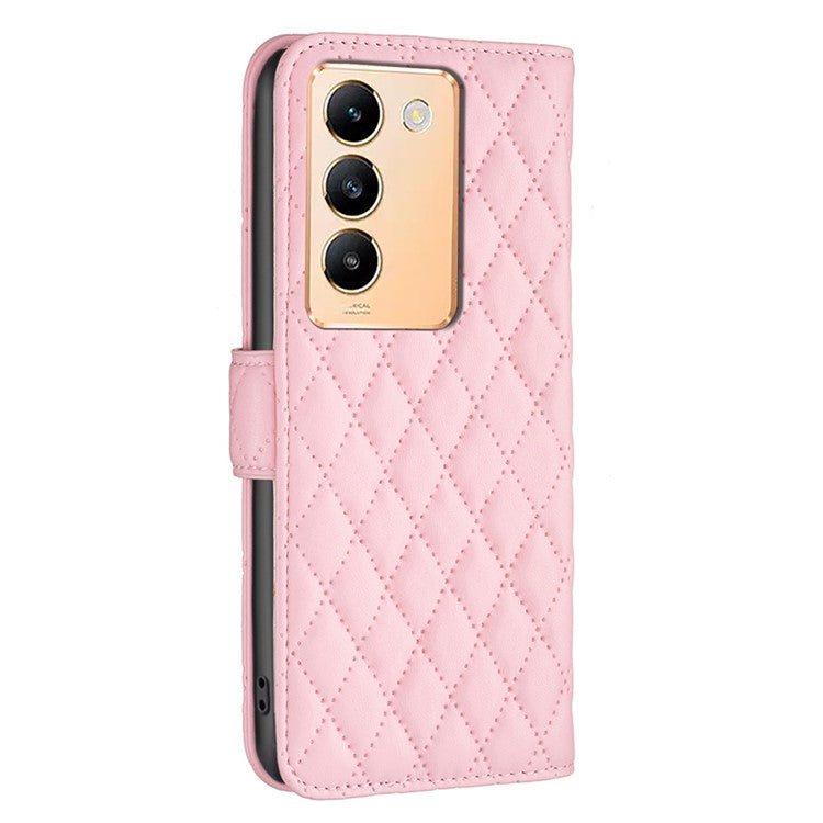 BINFEN COLOR BF Style-14 For vivo Y200e 5G Case PU Leather Imprinted Rhombus Phone Cover - Pink