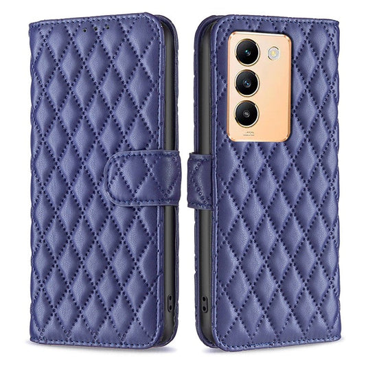 BINFEN COLOR BF Style-14 For vivo Y200e 5G Case PU Leather Imprinted Rhombus Phone Cover - Blue