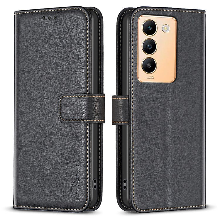 BINFEN COLOR BF17 For vivo Y200e 5G Wallet Case Magnetic Closing Card Slots Phone Cover - Black