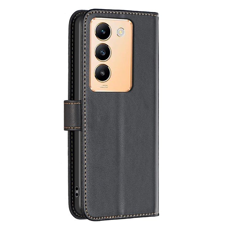 BINFEN COLOR BF17 For vivo Y200e 5G Wallet Case Magnetic Closing Card Slots Phone Cover - Black