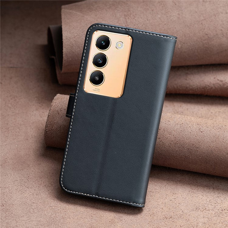 BINFEN COLOR BF17 For vivo Y200e 5G Wallet Case Magnetic Closing Card Slots Phone Cover - Black