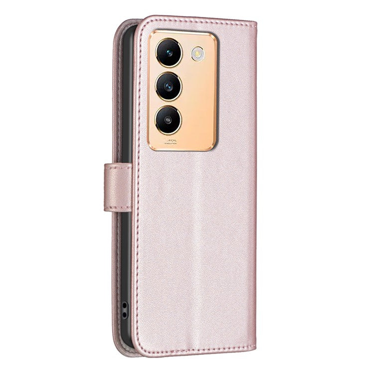 BINFEN COLOR BF17 For vivo Y200e 5G Wallet Case Magnetic Closing Card Slots Phone Cover - Rose Gold