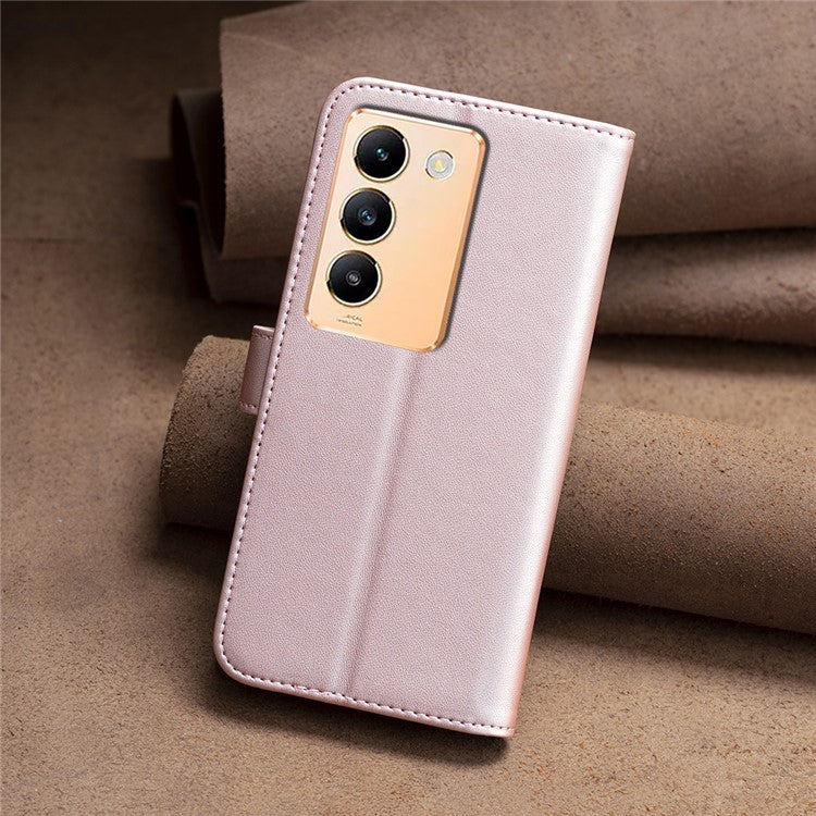 BINFEN COLOR BF17 For vivo Y200e 5G Wallet Case Magnetic Closing Card Slots Phone Cover - Rose Gold
