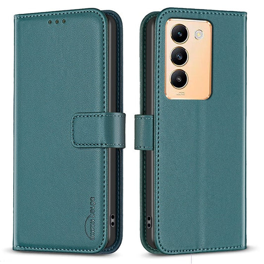 BINFEN COLOR BF17 For vivo Y200e 5G Wallet Case Magnetic Closing Card Slots Phone Cover - Green