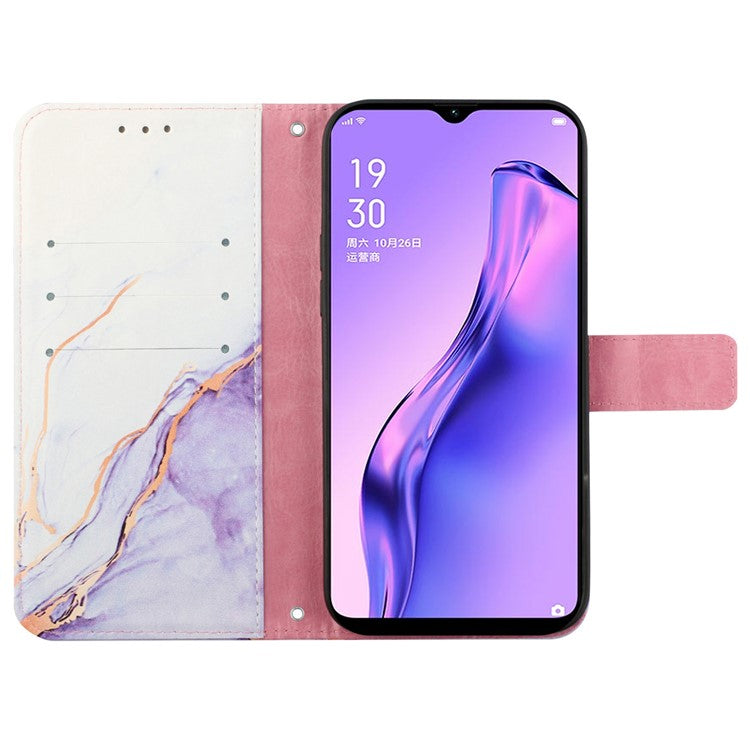 YB Pattern Printing Leather Series-5 For Oppo A79 5G / A2 5G Case Card Slots Wallet Leather Phone Cover - White+Purple LS006