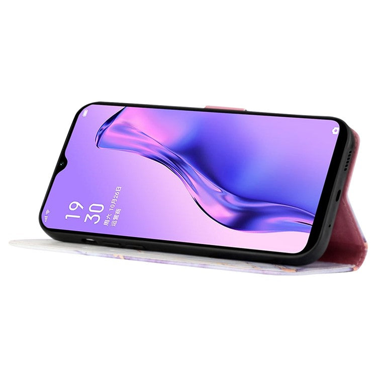 YB Pattern Printing Leather Series-5 For Oppo A79 5G / A2 5G Case Card Slots Wallet Leather Phone Cover - White+Purple LS006