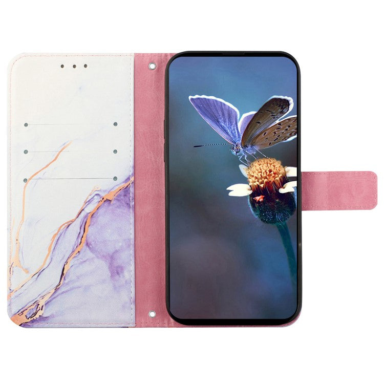 YB Pattern Printing Leather Series-6 For Oppo A79 5G / A2 5G Case Crossbody Leather Wallet Cover - White / Purple LS006