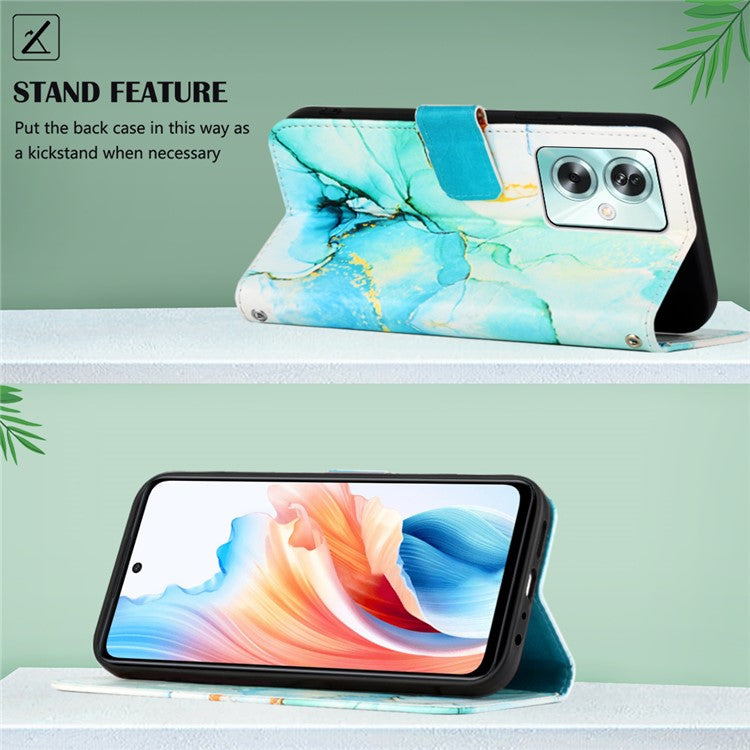YB Pattern Printing Leather Series-6 For Oppo A79 5G / A2 5G Case Crossbody Leather Wallet Cover - Green LS003