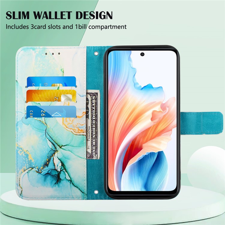 YB Pattern Printing Leather Series-6 For Oppo A79 5G / A2 5G Case Crossbody Leather Wallet Cover - Green LS003