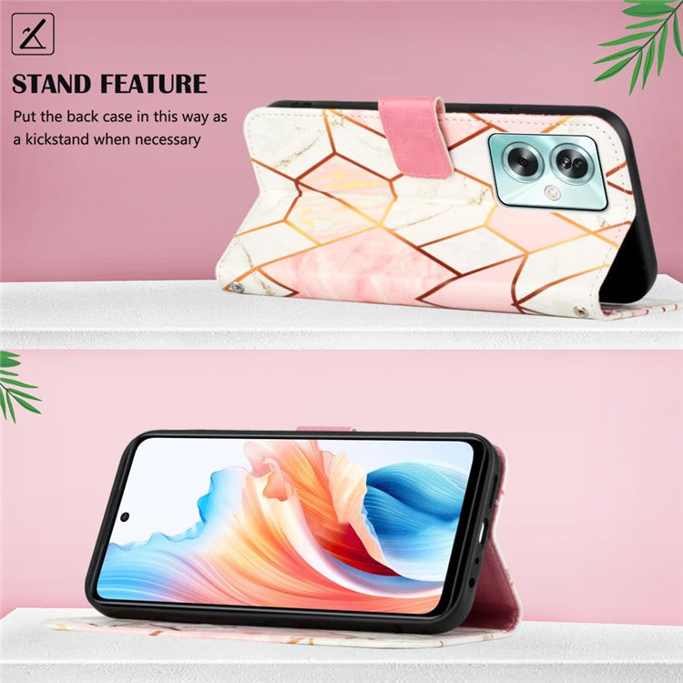 YB Pattern Printing Leather Series-6 For Oppo A79 5G / A2 5G Case Crossbody Leather Wallet Cover - Pink / White LS002
