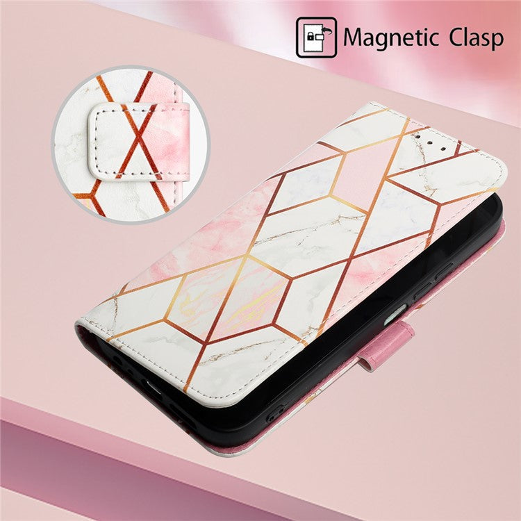 YB Pattern Printing Leather Series-6 For Oppo A79 5G / A2 5G Case Crossbody Leather Wallet Cover - Pink / White LS002