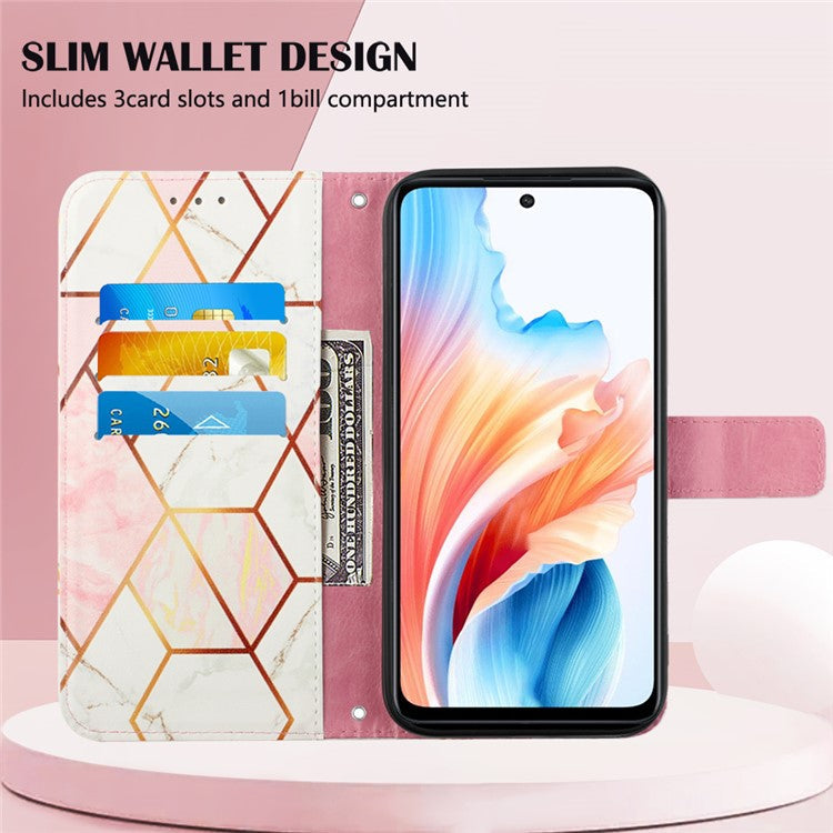YB Pattern Printing Leather Series-6 For Oppo A79 5G / A2 5G Case Crossbody Leather Wallet Cover - Pink / White LS002