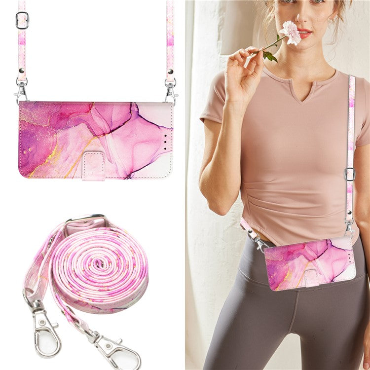 YB Pattern Printing Leather Series-6 For Oppo A79 5G / A2 5G Case Crossbody Leather Wallet Cover - Pink / Purple / Gold LS001