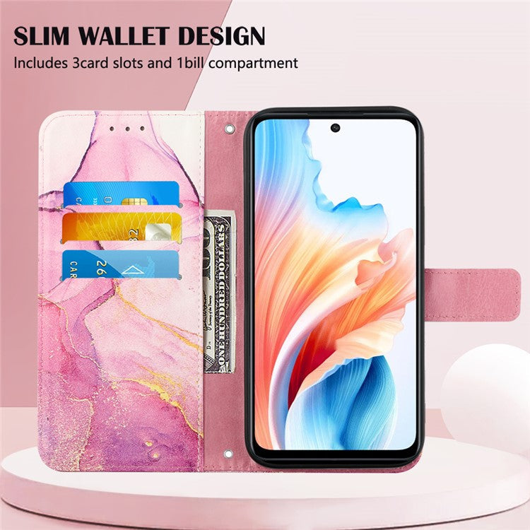 YB Pattern Printing Leather Series-6 For Oppo A79 5G / A2 5G Case Crossbody Leather Wallet Cover - Pink / Purple / Gold LS001