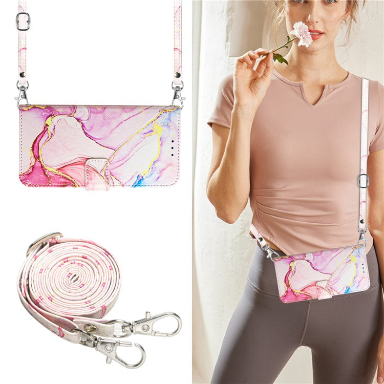 YB Pattern Printing Leather Series-6 For Oppo A79 5G / A2 5G Case Crossbody Leather Wallet Cover - Rose Gold LS005