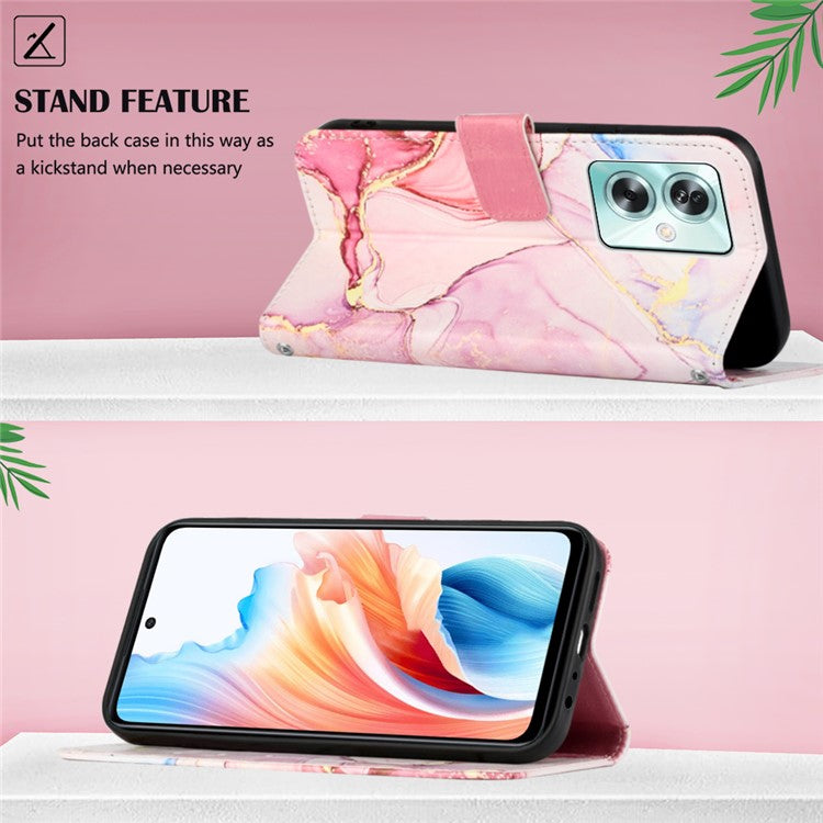 YB Pattern Printing Leather Series-6 For Oppo A79 5G / A2 5G Case Crossbody Leather Wallet Cover - Rose Gold LS005