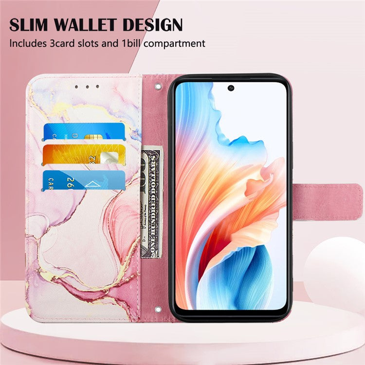 YB Pattern Printing Leather Series-6 For Oppo A79 5G / A2 5G Case Crossbody Leather Wallet Cover - Rose Gold LS005