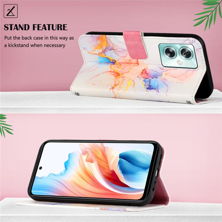 YB Pattern Printing Leather Series-6 For Oppo A79 5G / A2 5G Case Crossbody Leather Wallet Cover - Milky Way Marble White LS004