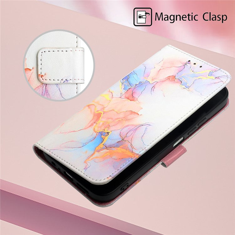 YB Pattern Printing Leather Series-6 For Oppo A79 5G / A2 5G Case Crossbody Leather Wallet Cover - Milky Way Marble White LS004
