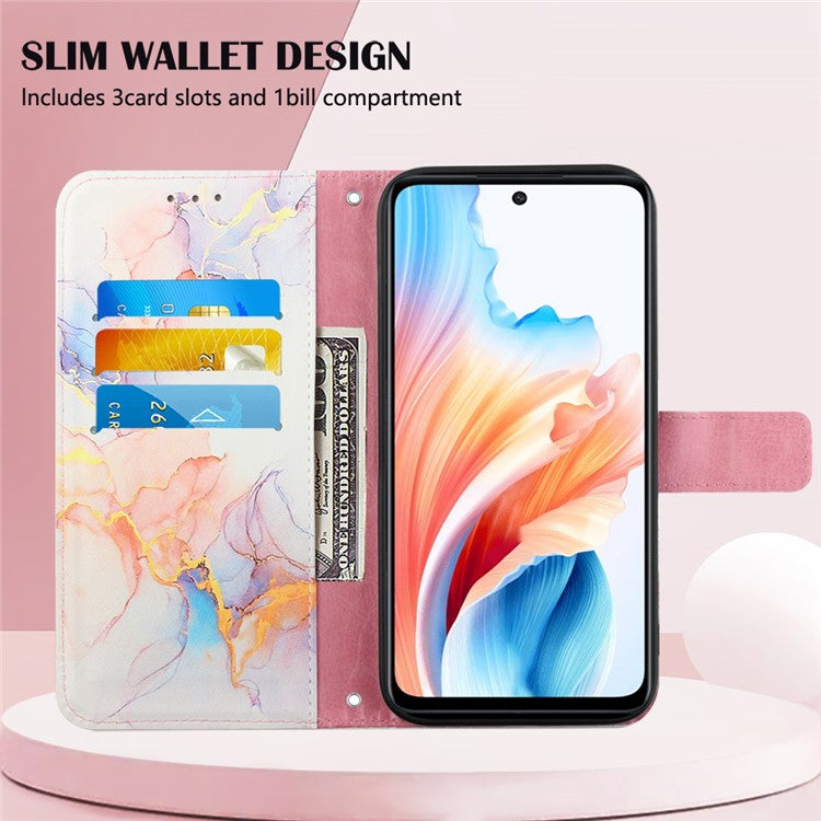 YB Pattern Printing Leather Series-6 For Oppo A79 5G / A2 5G Case Crossbody Leather Wallet Cover - Milky Way Marble White LS004