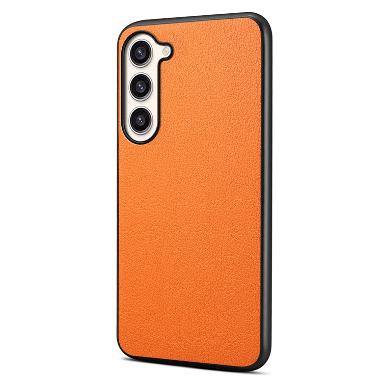 For Samsung Galaxy S23+ Slim Case Calf Texture PU+PC+TPU Phone Cover - Orange