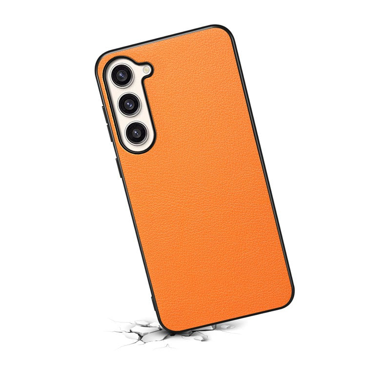 For Samsung Galaxy S23+ Slim Case Calf Texture PU+PC+TPU Phone Cover - Orange