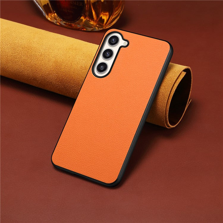 For Samsung Galaxy S23+ Slim Case Calf Texture PU+PC+TPU Phone Cover - Orange