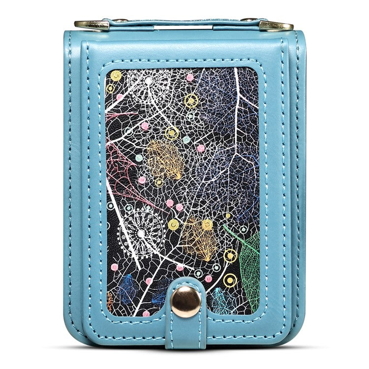 For Samsung Galaxy Z Flip5 5G Case PU Leather+PC Interstellar Pattern Phone Cover with Straps - Blue