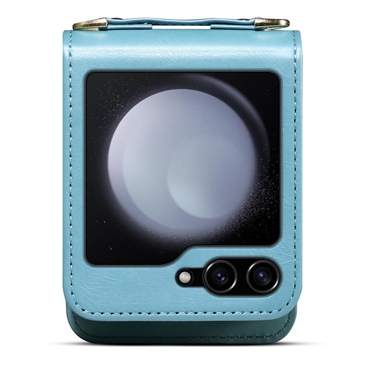 For Samsung Galaxy Z Flip5 5G Case PU Leather+PC Interstellar Pattern Phone Cover with Straps - Blue
