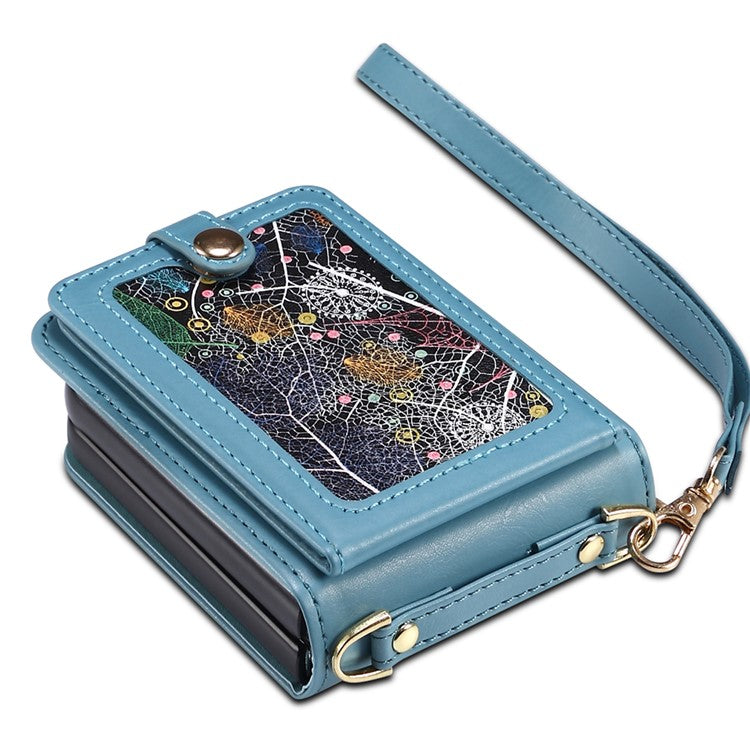 For Samsung Galaxy Z Flip5 5G Case PU Leather+PC Interstellar Pattern Phone Cover with Straps - Blue