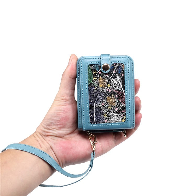 For Samsung Galaxy Z Flip5 5G Case PU Leather+PC Interstellar Pattern Phone Cover with Straps - Blue