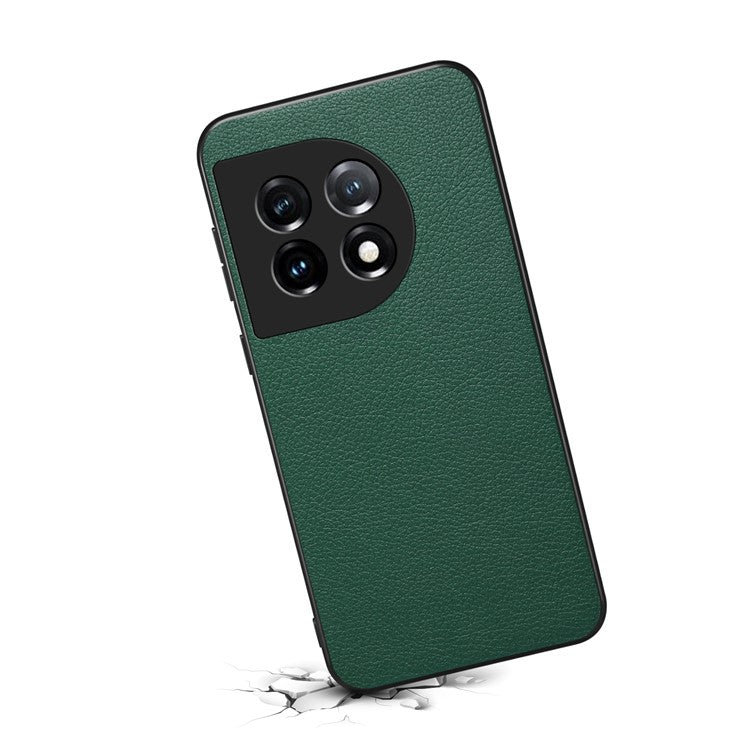 For OnePlus 11 5G Case PU Leather Coated PC+TPU Calf Textured Cover - Green