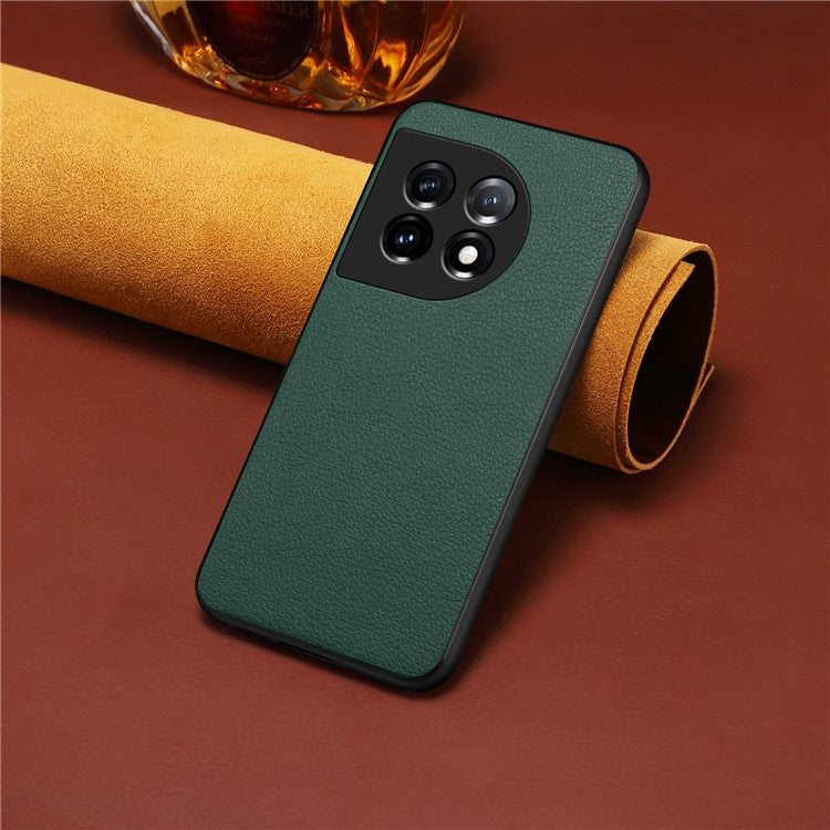 For OnePlus 11 5G Case PU Leather Coated PC+TPU Calf Textured Cover - Green