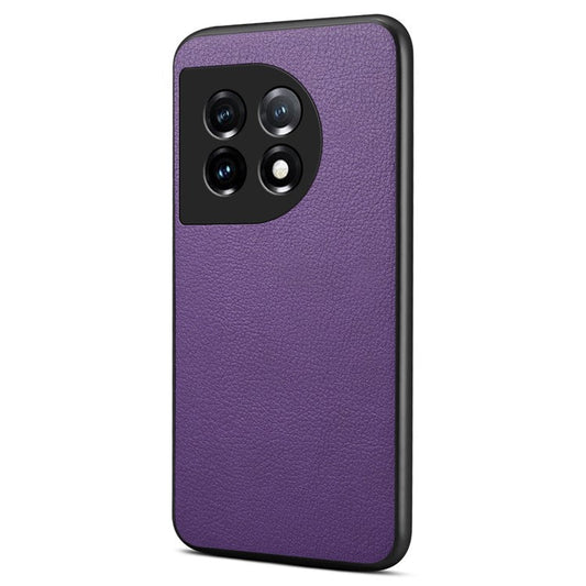 For OnePlus 11 5G Case PU Leather Coated PC+TPU Calf Textured Cover - Purple