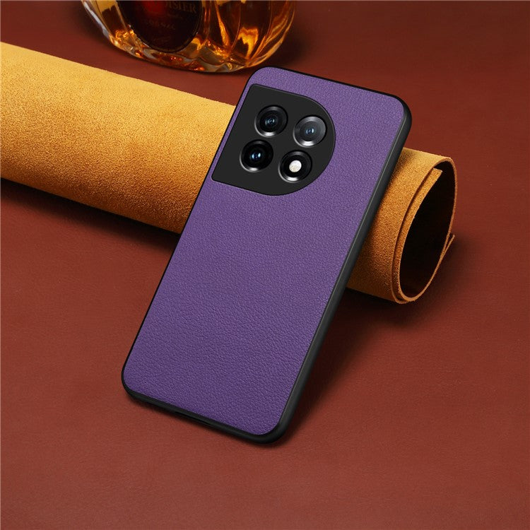 For OnePlus 11 5G Case PU Leather Coated PC+TPU Calf Textured Cover - Purple