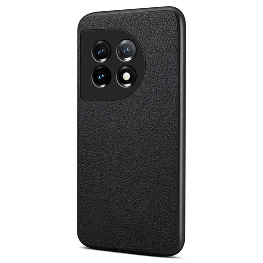 For OnePlus 11 5G Case PU Leather Coated PC+TPU Calf Textured Cover - Black