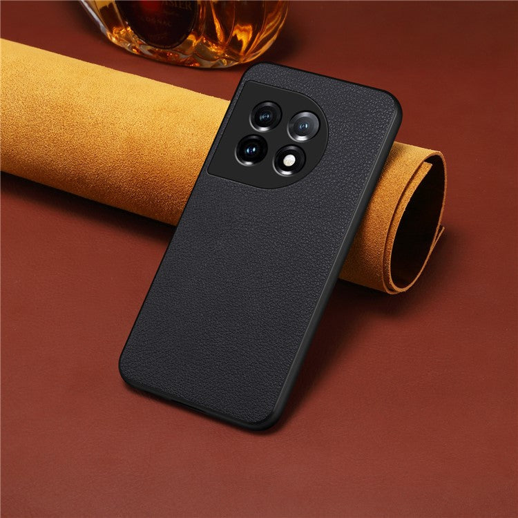 For OnePlus 11 5G Case PU Leather Coated PC+TPU Calf Textured Cover - Black